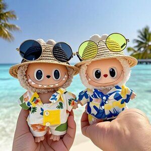 2 Pcs Plush Accessories: Knitted Hats, Glasses, Summer Vacation Outfits